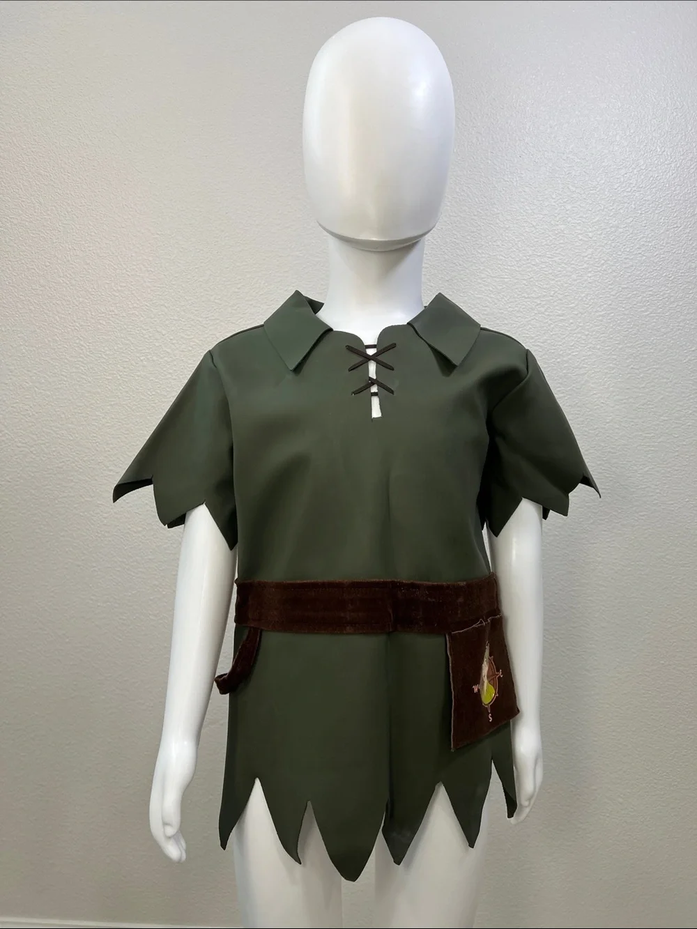 Disney Olive Green Peter Pan Tunic Costume with Brown Pocket Belt 2/4